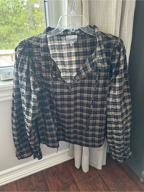 Ganni Seersucker Blouse Sz 38